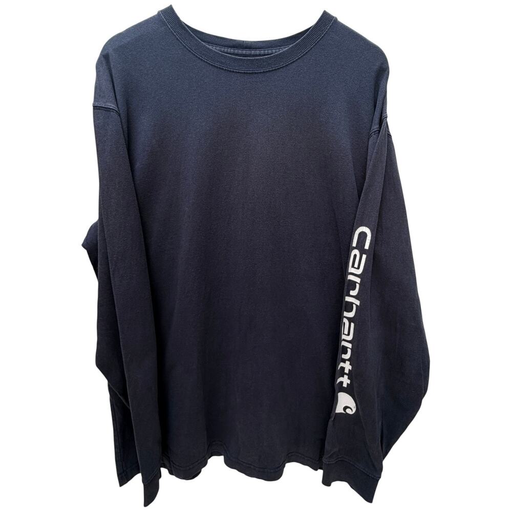 Carhartt Long Sleeve Shirt Mens Large Black Workwear Logo Sleeve Tee Heavyweight